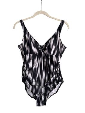 MAGICSUIT Black White Abstract One Piece Swimsuit Tummy Control Ruched Slimming
